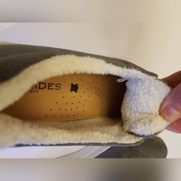 J/SLIDES Nada Sneakers Metallic Pewter Platform Shearling Low Top Slip on Womens - Picture 10 of 16